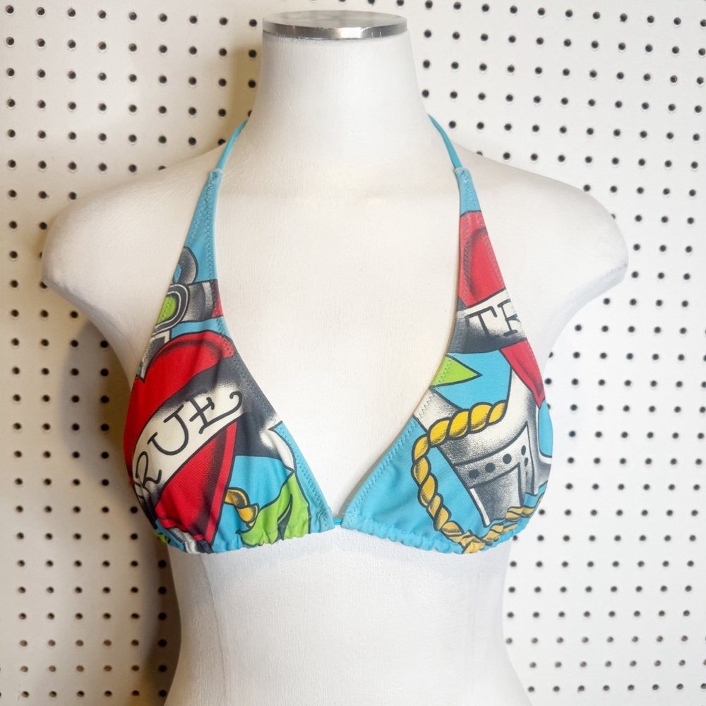 Ed Hardy | Tattoo Print String Bikini Top Sz. L
